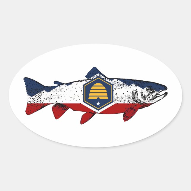 Adesivo Oval Truta de Utah Peixe (Frente)