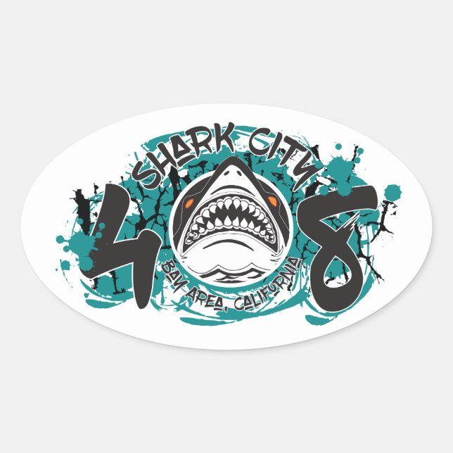 Adesivo Oval Tubarão - Área da Baía de Shark 408 Sticker (Frente)