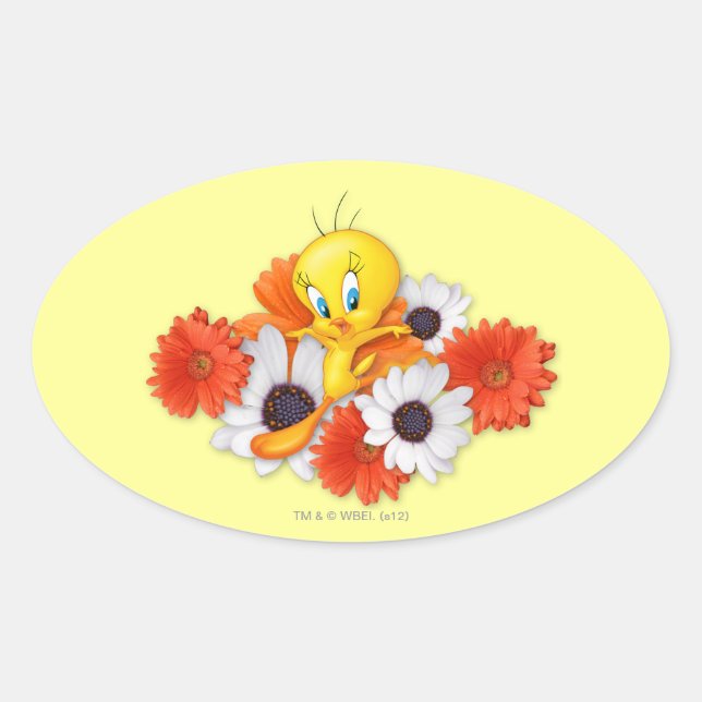 Adesivo Oval TWEETY™ com margaridas (Frente)