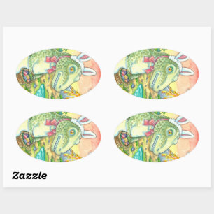 ADESIVO OVAL TYRANNOSAURUS, T-REX GENTO, DINO BUNNY LESTE