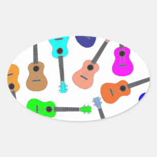 Adesivo Oval Ukulele Arco-íris