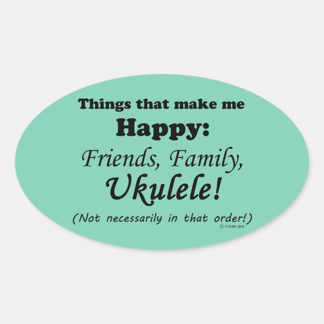 Adesivo Oval Ukulele me deixa feliz (Frente)