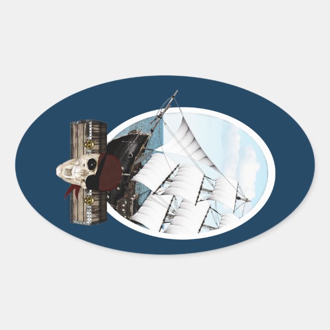 Adesivo Oval Um navio pirata (Frente)