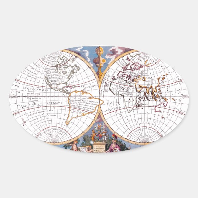 Adesivo Oval Um Novo Mapa Do Terraqueous Globe Oval Sticker (Frente)