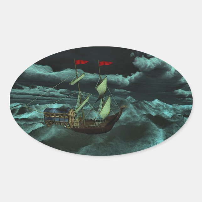 Adesivo Oval Um Vinheta Selvagem e Tempestade (Frente)