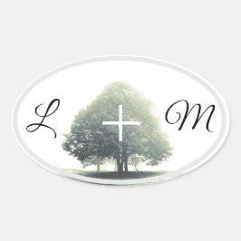 Adesivo Oval Uma árvore no nevoeiro com letras