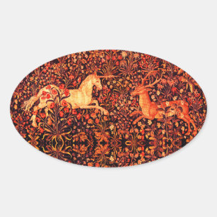 Adesivo Oval UNICORN E DEER,FLORES,ANIMAIS FLORESTAIS Red Flora
