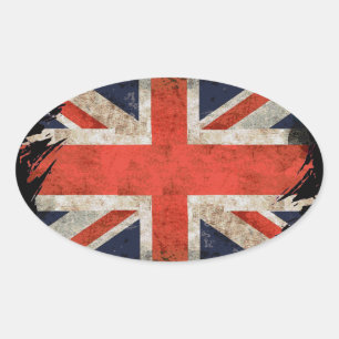 Adesivo Oval Union Jack shredded envelhecido