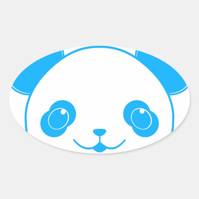 Adesivo Oval Urso Panda de Kawaii Azul (Frente)