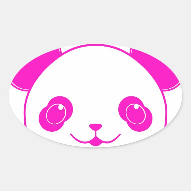 Adesivo Oval Urso Panda de Kawaii Rosa (Frente)