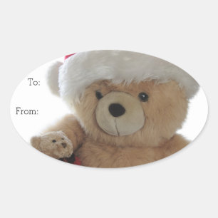 Adesivo Oval Urso papai noel com urso pequeno