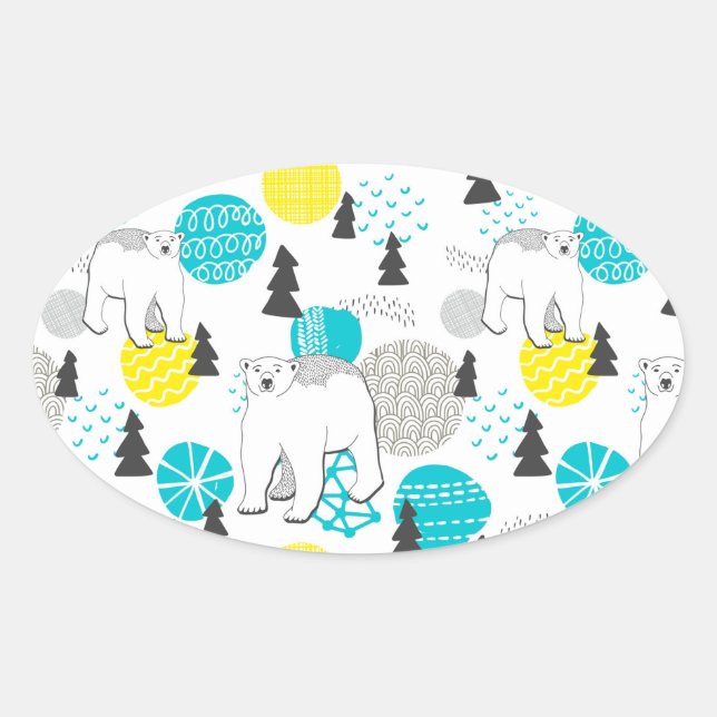 Adesivo Oval Urso polar (Frente)