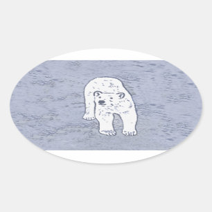 Adesivo Oval Urso Polar na Pintura no Gelo - Arte Original da V