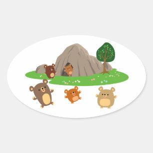 Adesivo Oval Ursos bonitos dos desenhos animados em uma