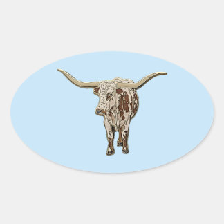 Adesivo Oval Vaca Longhorn Malhada