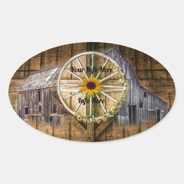 Adesivo Oval Vagão Rustic Barn Roda Girassol (Frente)