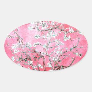Adesivo Oval Van Gogh Almond Blossomo Azul Rosa