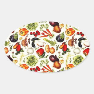 Adesivo Oval Vegetais Vintage