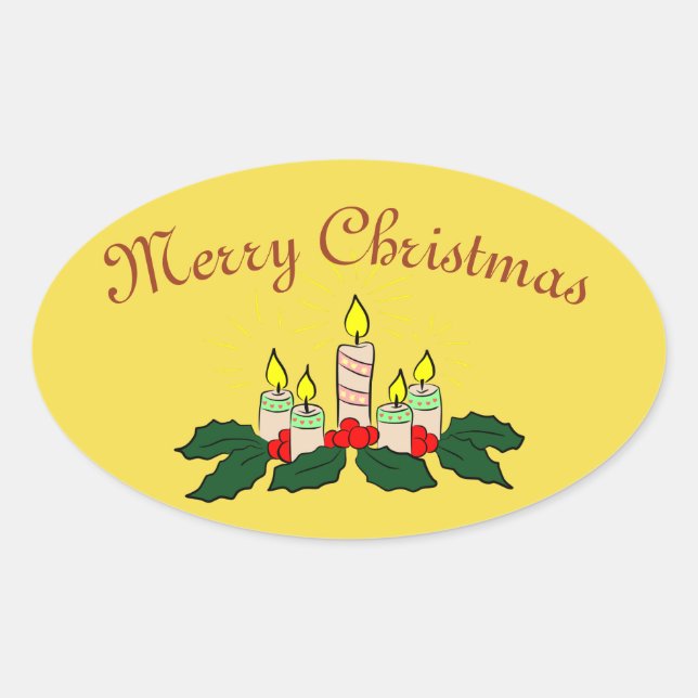 Adesivo Oval Velas de Natal Merry (Frente)