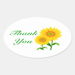 Adesivo Oval Verde Floral Obrigado Flor Amarelo