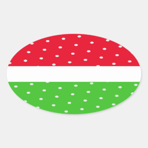 Adesivo Oval Verde limão Vermelho Brilhante, Polka Pontilhado, 