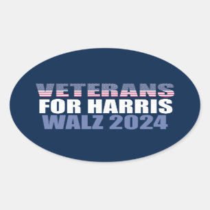 Adesivo Oval Veteranos para Harris Walz 2024 Eleição Azul