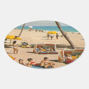 Adesivo Oval Viagem retro da praia de Florida do vintage