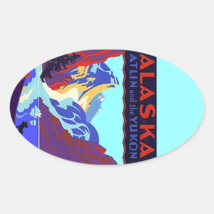 Adesivo Oval Viagens vintage Sticker Promo Alaska Atlin Yukon