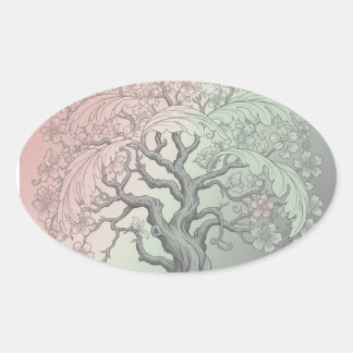 Adesivo Oval Vibrant Spring Tree Custom - Blossoming Floral