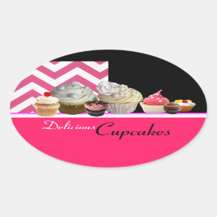 ADESIVO OVAL VIGA DELICIOSA DO BRANCO DO ROSA DOS CUPCAKES DO