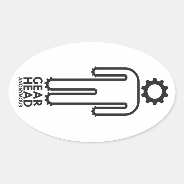 Adesivo Oval Vinheta Anônima da Cabeça de Engrenagens (Frente)