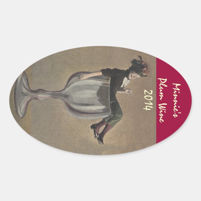 Adesivo Oval Vinheta bonita dama de vinho Vinheta rotulagem (Frente)