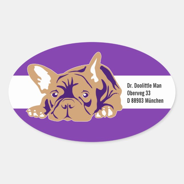 Adesivo Oval Vinheta Buldogue Francesa com texto (Frente)