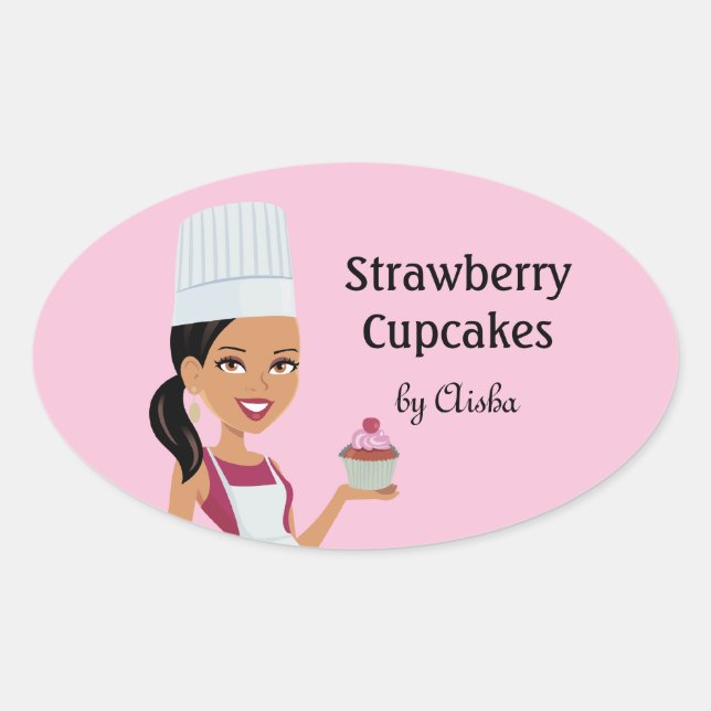 Adesivo Oval Vinheta de Bakery cupcake com Design de Caractere  (Frente)