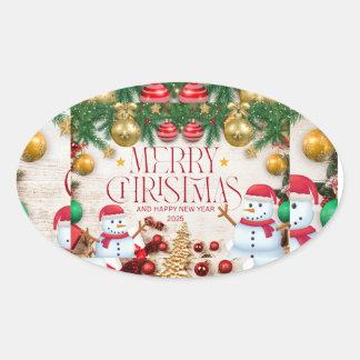 Adesivo Oval Vinheta de Natal