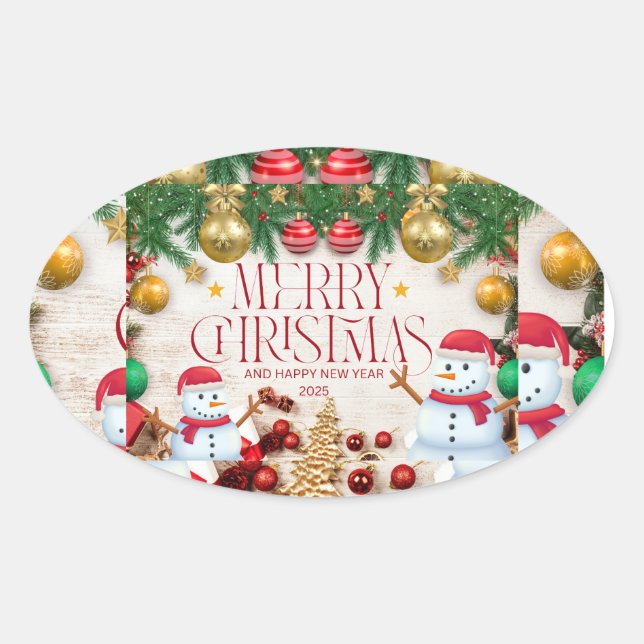 Adesivo Oval Vinheta de Natal (Frente)