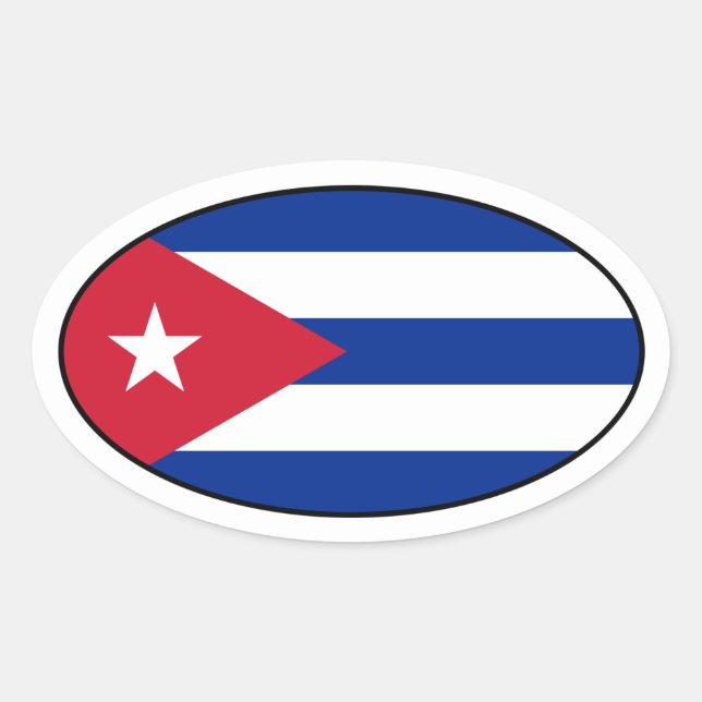 Adesivo Oval Vinheta de Oval de Bandeira de Cuba (Frente)