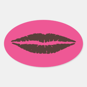 Adesivo Oval Vinheta de Oval Rosa Impressão de Batom Castanho d