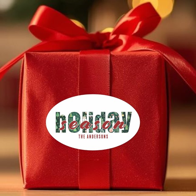 Adesivo Oval Vinheta de Tipografia de Feriado Personalizado (Custom Holiday Season Typography Sticker)