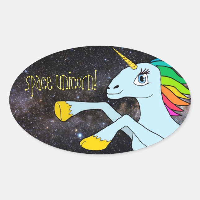 Adesivo Oval Vinheta do Space Unicorn! (Frente)