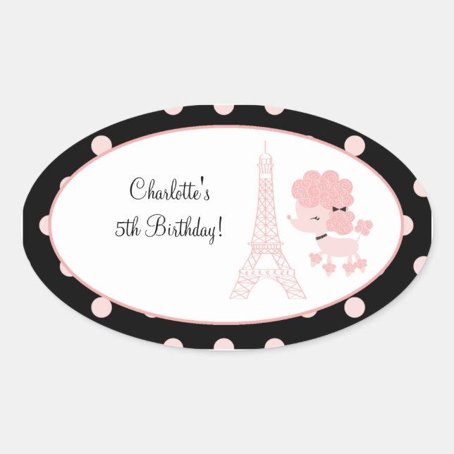 Adesivo Oval Vinheta-Favor do Poodle em Paris (Frente)