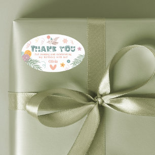 Adesivo Oval Vinheta Festa de aniversário do Dinossauro Pastel