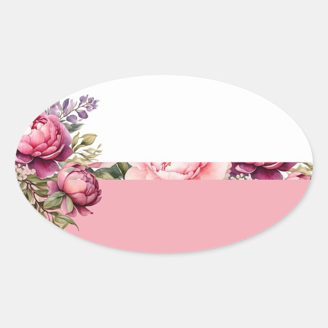 Adesivo Oval Vinheta Floral de Algodão Rosa (Frente)