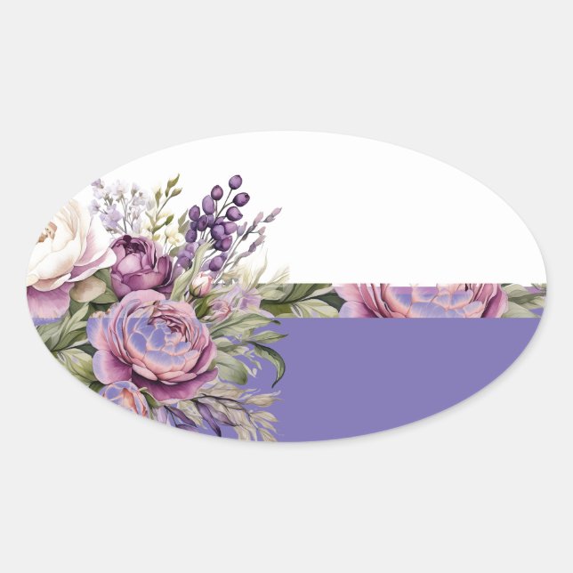 Adesivo Oval Vinheta Floral de Algodão Roxo (Frente)