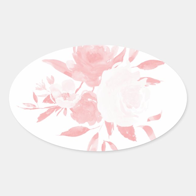 Adesivo Oval Vinheta Floral de Coloração Rosa Pastel (Frente)