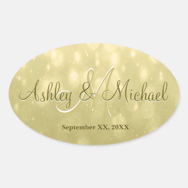 Adesivo Oval Vinheta Monograma | Amarelo Dourado (Frente)