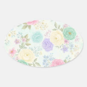 Adesivo Oval Vinheta opaca de Design floral Pastel