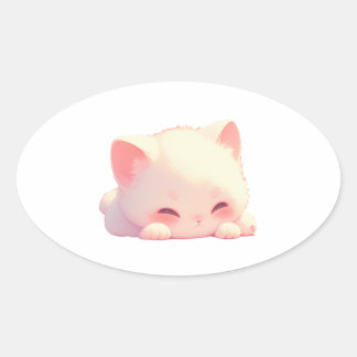 Adesivo Oval Vinheta Oval De Gato Dormindo