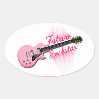 Adesivo Oval Vinheta oval de guitarra rosa Rockstar