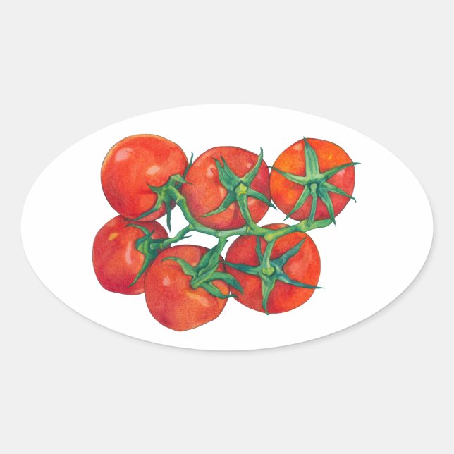 Adesivo Oval Vinheta Oval de Tomates Vermelhos (Frente)